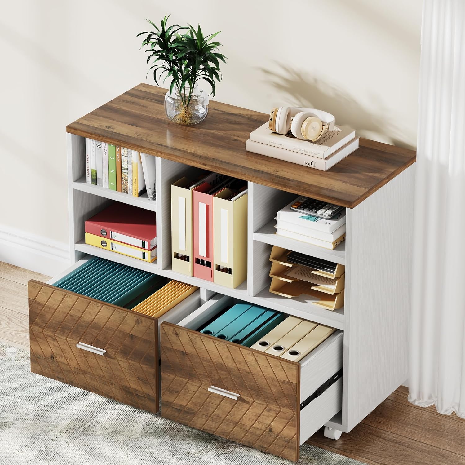 2단 서랍형 목재 파일 캐비닛, 레터 사이즈 파일을 걸 - Printer Stand 리뷰 및 가격