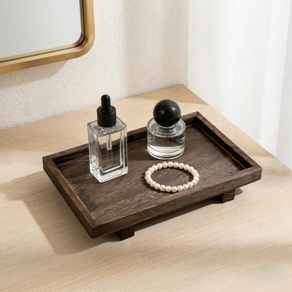 레트로 스타일의 나무 데스크 정리 트레이, 욕실 화장품 - Desk Organizer 리뷰 및 가격
