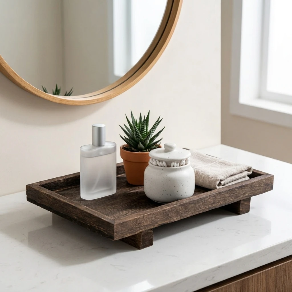 레트로 스타일의 나무 데스크 정리 트레이, 욕실 화장품 - Desk Organizer 리뷰 및 가격