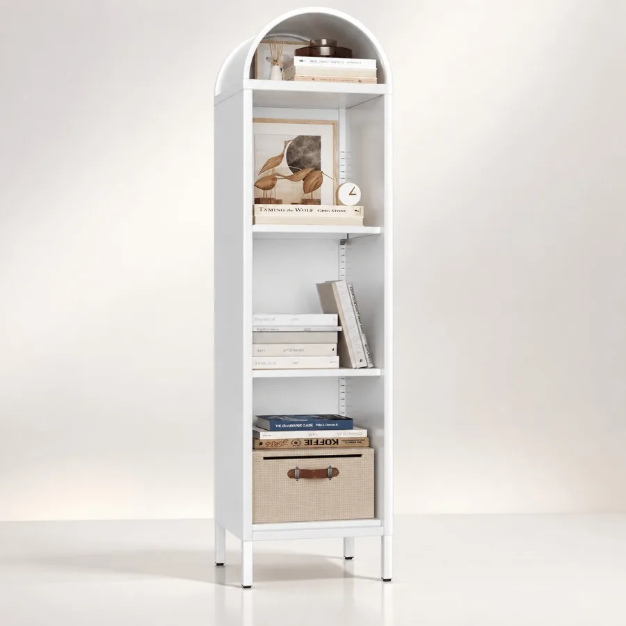 거실용 63cm 금속 아치형 책장, 흰색 분체 도장 처 - Bookshelf 리뷰 및 가격