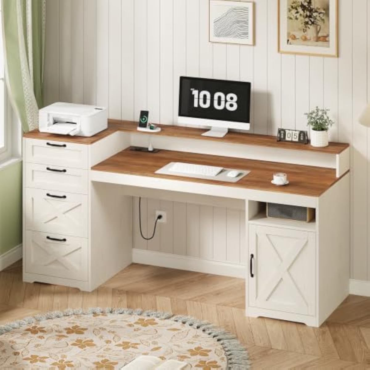 63인치 크기의 투박한 느낌의 흰색 인조 목재 책상으로 - Printer Stand 리뷰 및 가격