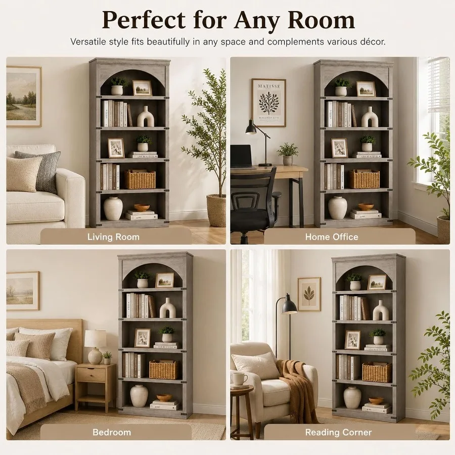 68.7cm 높이의 농가 스타일 아치형 책장, 5단 빈 - Bookshelf 리뷰 및 가격